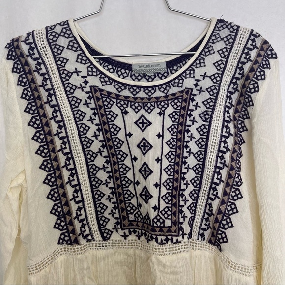 World Market 100% rayon Boho Embroidered Gauze Lightweight Tassel Top S/M - Picture 6 of 6